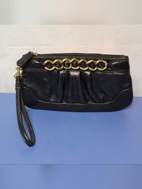 ☆☆SALE☆☆Vintage Wilson's Black Pleated Leather Wristlet
